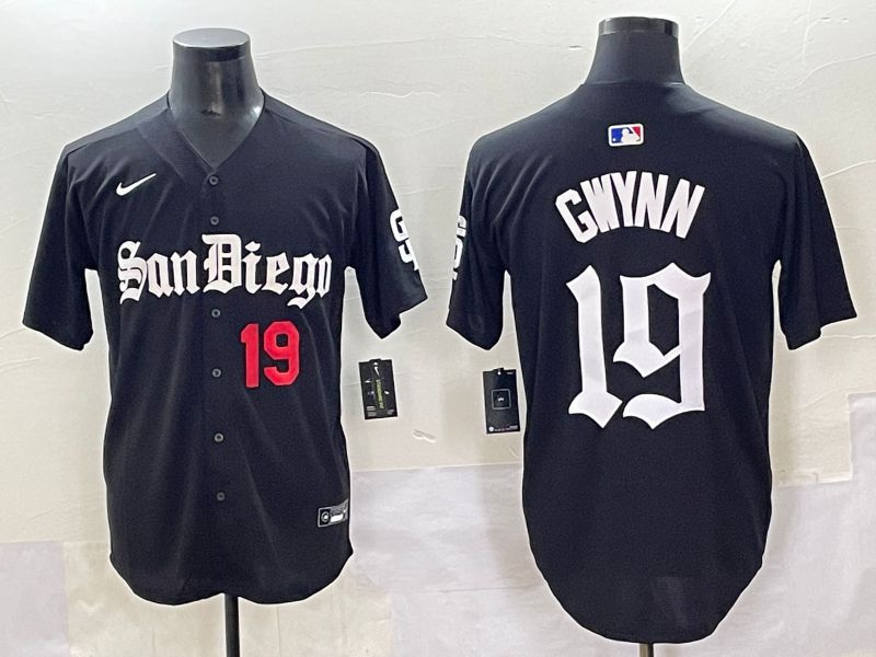 Men 2025 San Diego Padres #19 Gwynn Black Five generations Joint Name Nike MLB Jersey style 5->san diego padres->MLB Jersey